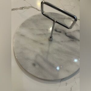 Vintage marble cake, dessert stand with silver handle